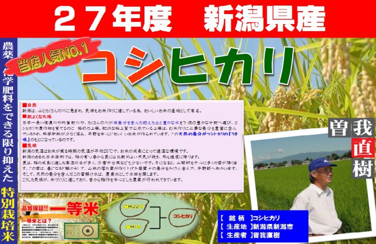 【新潟】曽我直樹・新潟コシヒカリ《特栽・１等》